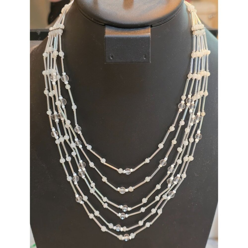 Vintage Orbs‎ of Light Multi-Strand Beaded Necklace With Adjustable Chain